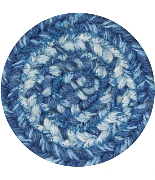 Homespice Decor Jute Braided Accessories Denim Blue 240008PS 4 in. Set of 6 Round Rug