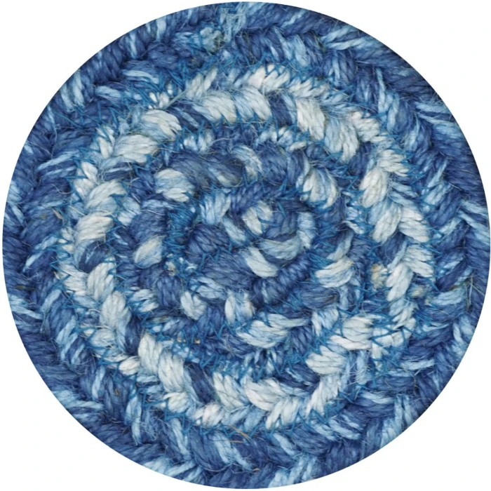 Homespice Decor Jute Braided Accessories Denim Blue 240008PS 4 in. Set of 6 Round Rug