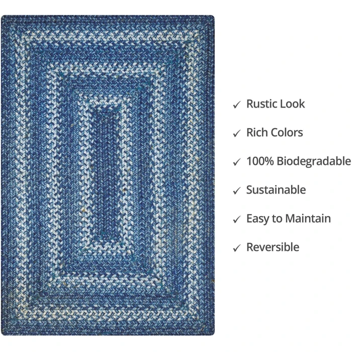 Homespice Decor Jute Braided Denim Blue 511683 20 in. X 30 in. Rect Rug