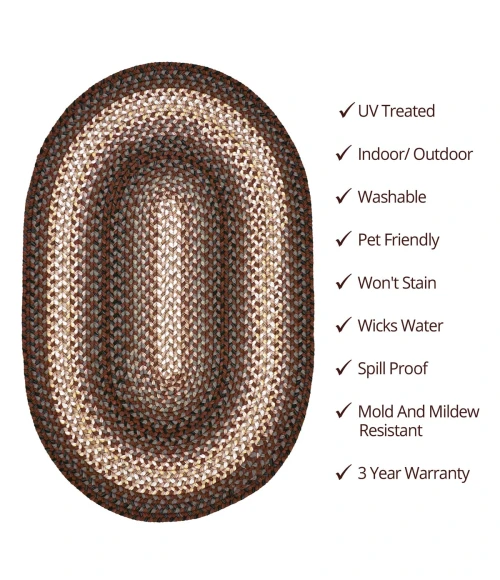 Homespice Decor Ultra Durable Braided Driftwood Chocolate 300126 27 in. X 45 in. Oval Rug