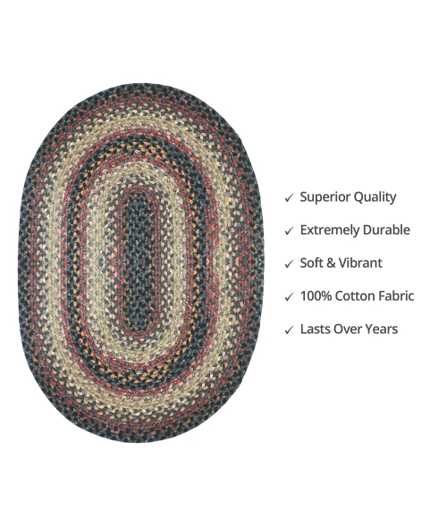 Homespice Decor Cotton Braided Enigma Black 453099 20 in. X 30 in. Oval Rug