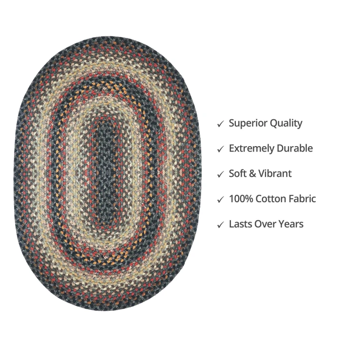 Homespice Decor Cotton Braided Enigma Black 403094 4 ft. X 6 ft. Oval Rug
