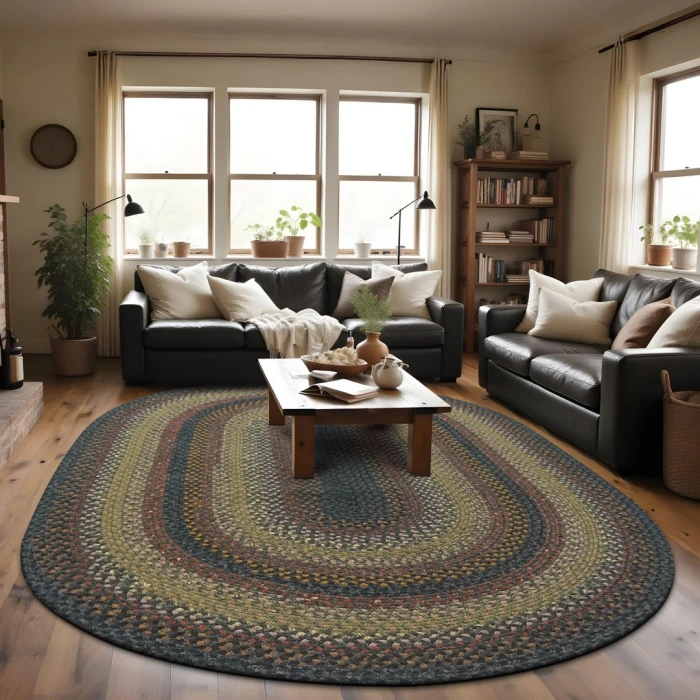 Homespice Decor Cotton Braided Enigma Black 404091 5 ft. X 8 ft. Oval Rug
