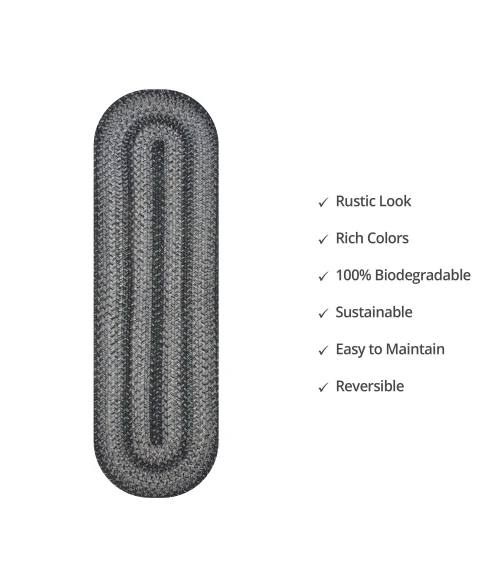 Homespice Decor Jute Braided Accessories Flint Hill Grey 571830 11 in. X 36 in. Oval Rug