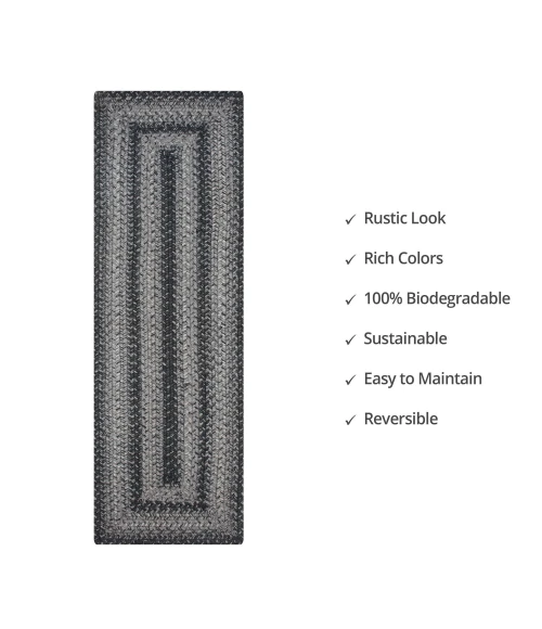 Homespice Decor Jute Braided Accessories Flint Hill Grey 572837 11 in. X 36 in. Rect Rug