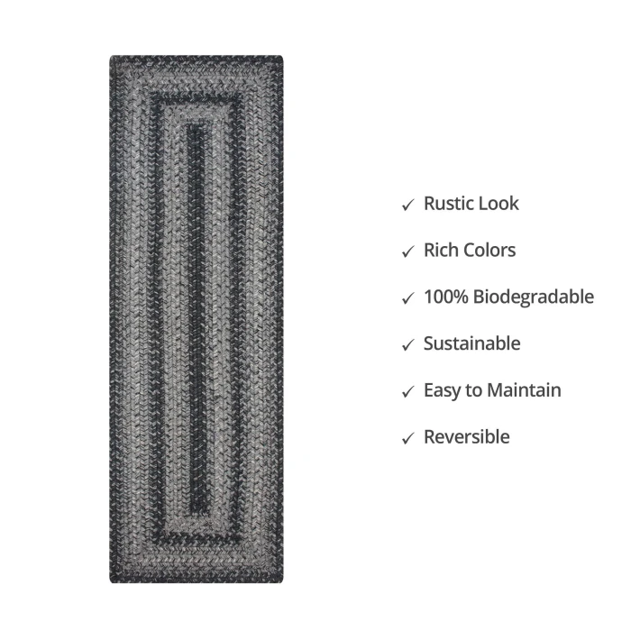 Homespice Decor Jute Braided Accessories Flint Hill Grey 572837 11 in. X 36 in. Rect Rug