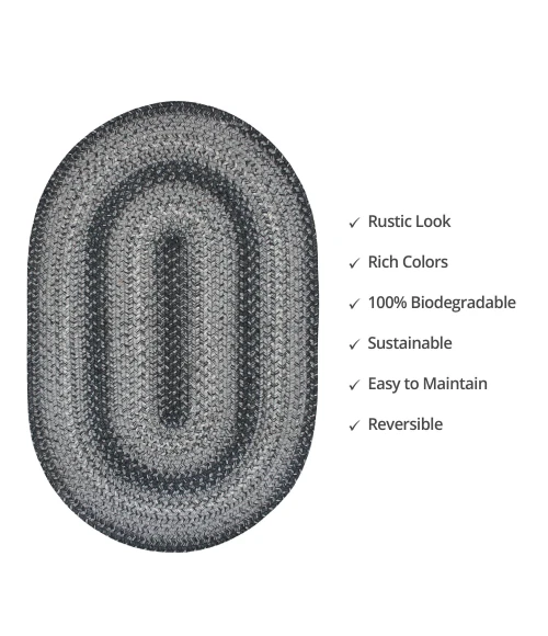 Homespice Decor Jute Braided Flint Hill Grey 502834 27 in. X 45 in. Oval Rug