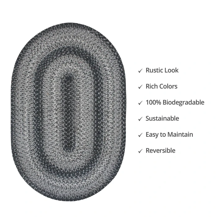 Homespice Decor Jute Braided Flint Hill Grey 502834 27 in. X 45 in. Oval Rug
