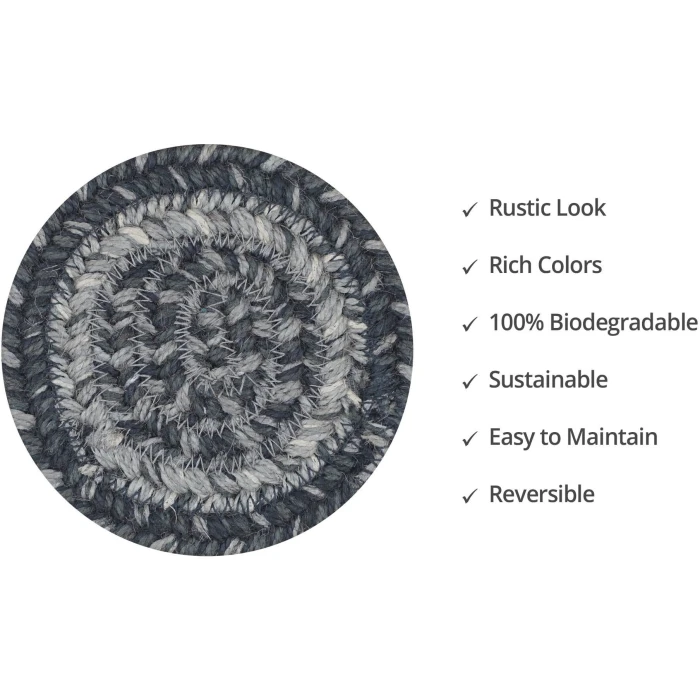 Homespice Decor Jute Braided Accessories Flint Hill Grey 240015PS 4 in. Set of 6 Round Rug