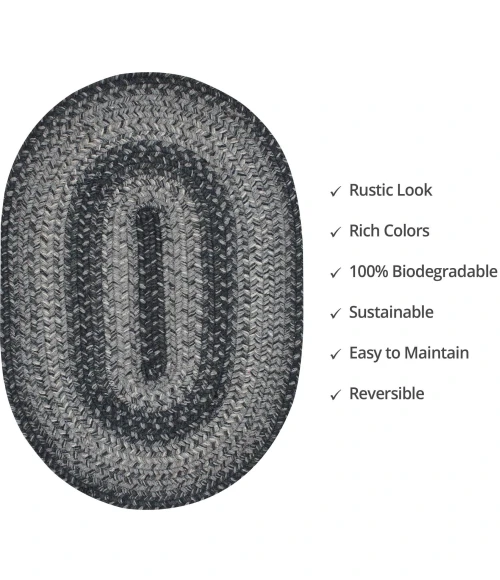 Homespice Decor Jute Braided Accessories Flint Hill Grey 240063PS 13 in. X 19 in. Set of 4 Oval Rug