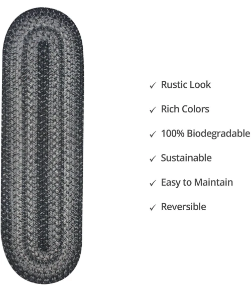 Homespice Decor Jute Braided Accessories Flint Hill Grey 240139PS 8 in. X 28 in. Set of 13 Oval Rug