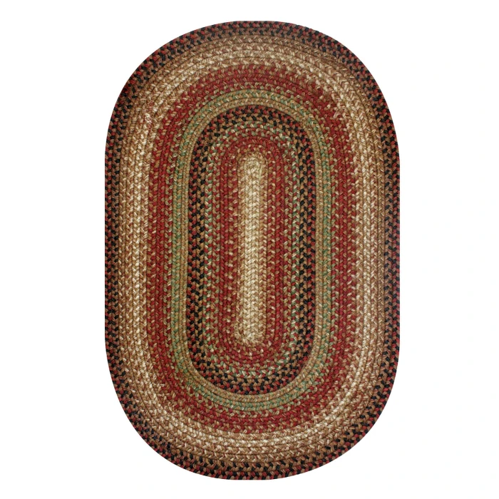 Homespice Decor Jute Braided Gingerbread Brown, Deep Red 506801 8 ft. X 10 ft. Oval Rug