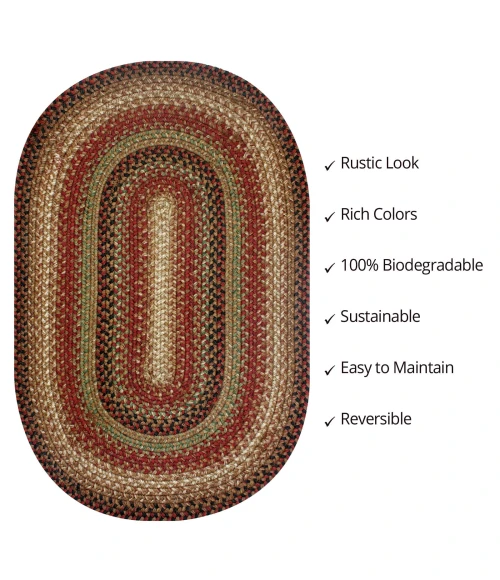 Homespice Decor Jute Braided Gingerbread Brown, Deep Red 502803 27 in. X 45 in. Oval Rug