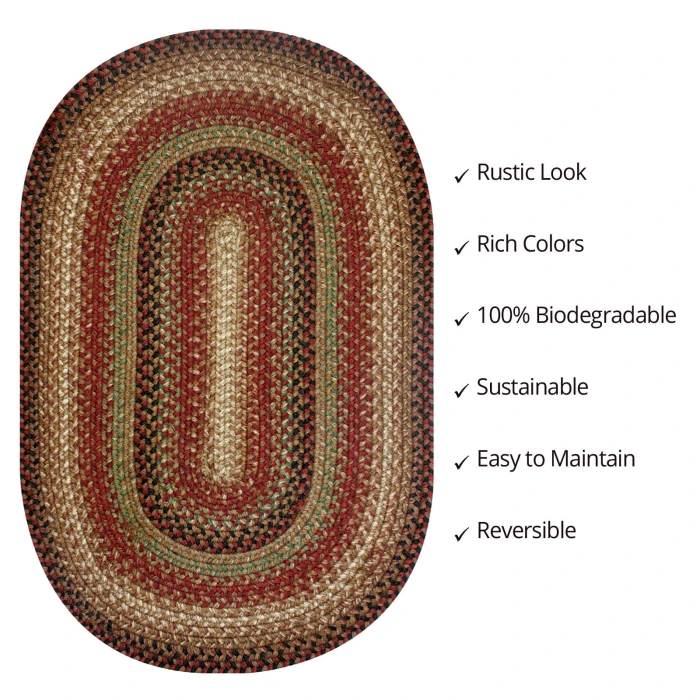 Homespice Decor Jute Braided Gingerbread Brown, Deep Red 502803 27 in. X 45 in. Oval Rug