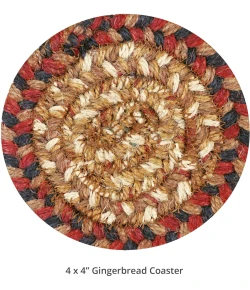 Homespice Decor Jute Braided Accessories Gingerbread Brown, Deep Red 240014PS 4 in. Set of 6 Round Rug