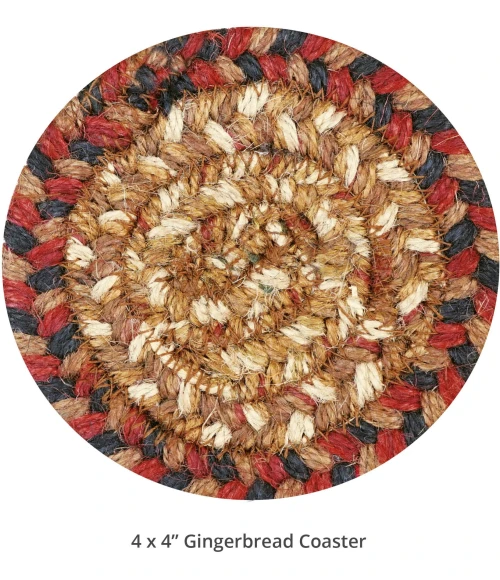 Homespice Decor Jute Braided Accessories Gingerbread Brown, Deep Red 240014PS 4 in. Set of 6 Round Rug