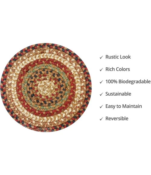 Homespice Decor Jute Braided Accessories Gingerbread Brown, Deep Red 240030PS 8 in. Set of 3 Round Rug