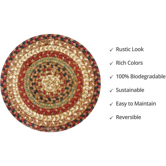 Homespice Decor Jute Braided Accessories Gingerbread Brown, Deep Red 240030PS 8 in. Set of 3 Round Rug