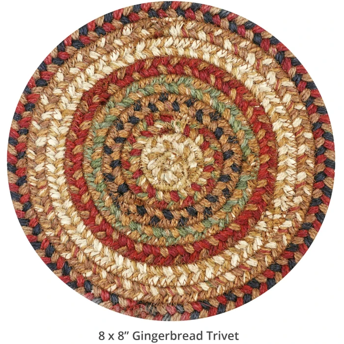 Homespice Decor Jute Braided Accessories Gingerbread Brown, Deep Red 240030PS 8 in. Set of 3 Round Rug