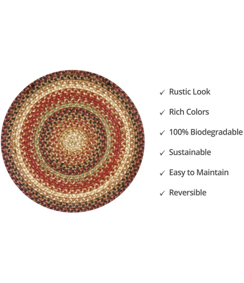 Homespice Decor Jute Braided Accessories Gingerbread Brown, Deep Red 240176PS 15 in. Set of 6 Round Rug