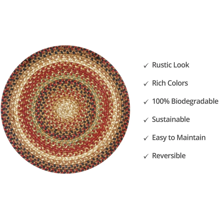Homespice Decor Jute Braided Accessories Gingerbread Brown, Deep Red 240046PS 15 in. Set of 2 Round Rug