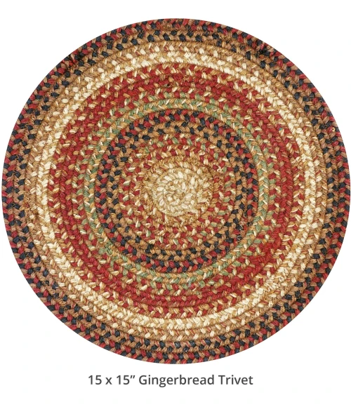 Homespice Decor Jute Braided Accessories Gingerbread Brown, Deep Red 240176PS 15 in. Set of 6 Round Rug