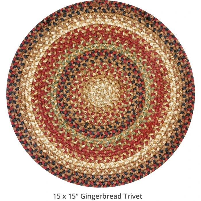Homespice Decor Jute Braided Accessories Gingerbread Brown, Deep Red 240046PS 15 in. Set of 2 Round Rug