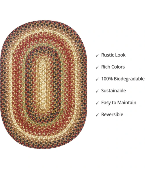 Homespice Decor Jute Braided Accessories Gingerbread Brown, Deep Red 240062PS 13 in. X 19 in. Set of 4 Oval Rug