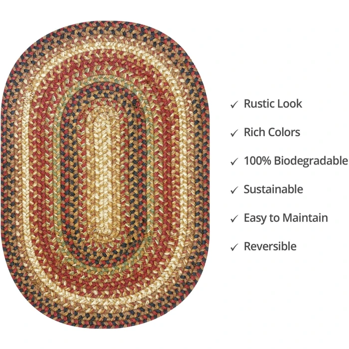 Homespice Decor Jute Braided Accessories Gingerbread Brown, Deep Red 240086PS 10 in. X 15 in. Set of 4 Oval Rug