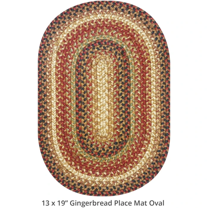 Homespice Decor Jute Braided Accessories Gingerbread Brown, Deep Red 240086PS 10 in. X 15 in. Set of 4 Oval Rug