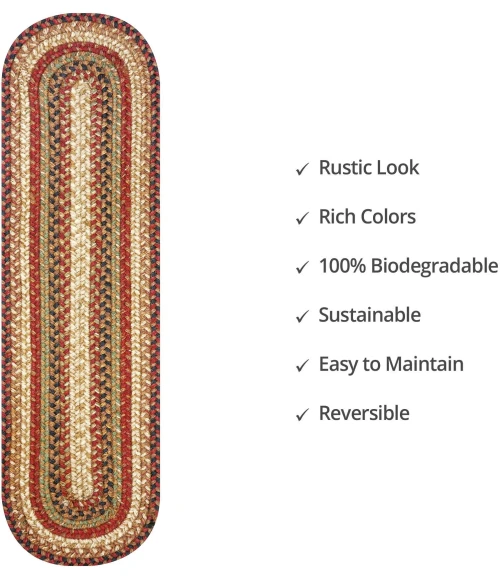 Homespice Decor Jute Braided Accessories Gingerbread Brown, Deep Red 240138PS 8 in. X 28 in. Set of 13 Oval Rug