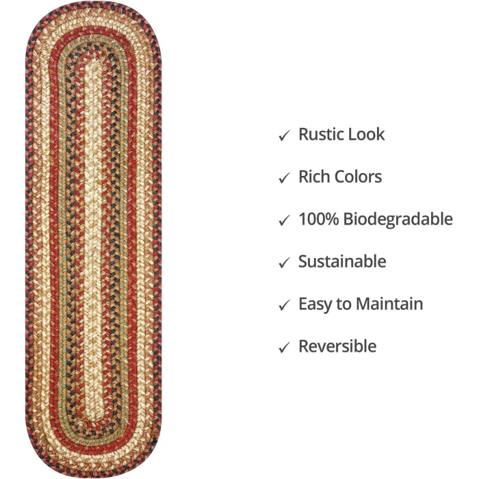 Homespice Decor Jute Braided Accessories Gingerbread Brown, Deep Red 240138PS 8 in. X 28 in. Set of 13 Oval Rug