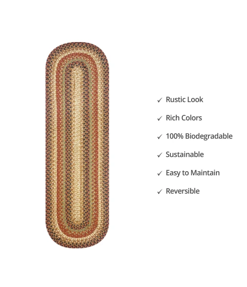 Homespice Decor Jute Braided Accessories Gingerbread Brown, Deep Red 571809 11 in. X 36 in. Oval Rug