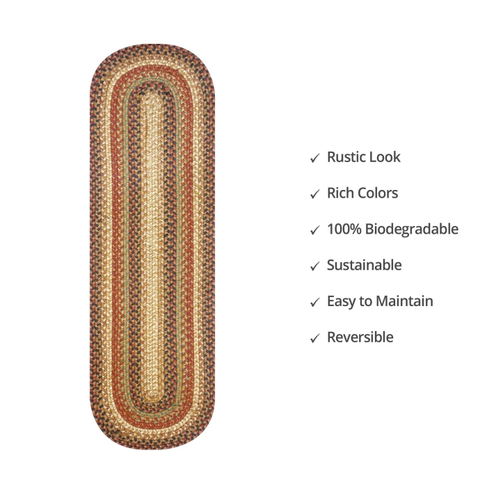 Homespice Decor Jute Braided Accessories Gingerbread Brown, Deep Red 571809 11 in. X 36 in. Oval Rug
