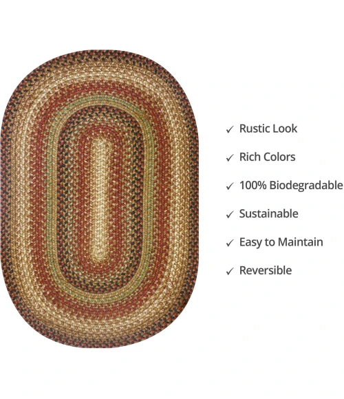 Homespice Decor Jute Braided Gingerbread Brown, Deep Red 503800 4 ft. X 6 ft. Oval Rug