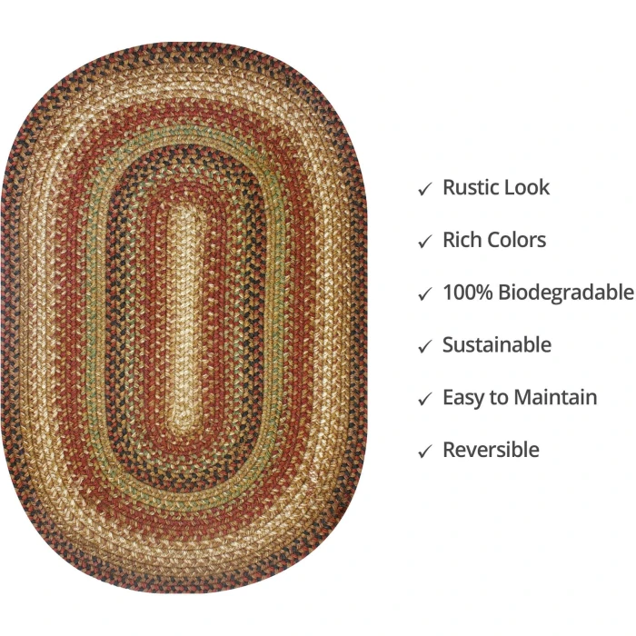 Homespice Decor Jute Braided Gingerbread Brown, Deep Red 503800 4 ft. X 6 ft. Oval Rug