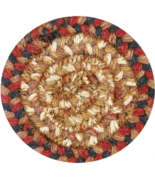 Homespice Decor Jute Braided Accessories Gingerbread Brown, Deep Red 240014PS 4 in. Set of 6 Round Rug
