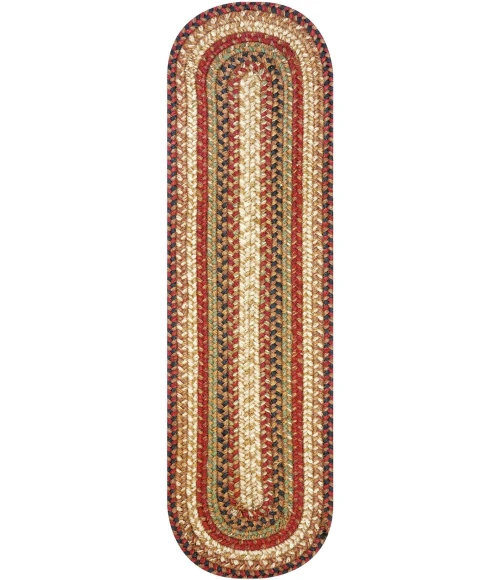 Homespice Decor Jute Braided Accessories Gingerbread Brown, Deep Red 240138PS 8 in. X 28 in. Set of 13 Oval Rug