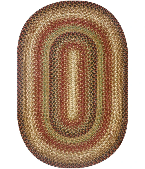 Homespice Decor Jute Braided Gingerbread Brown, Deep Red 503800 4 ft. X 6 ft. Oval Rug