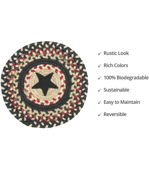 Homespice Decor Jute Braided Accessories Primitive Star Gloucester Black 240028PS 8 in. Set of 3 Round Rug