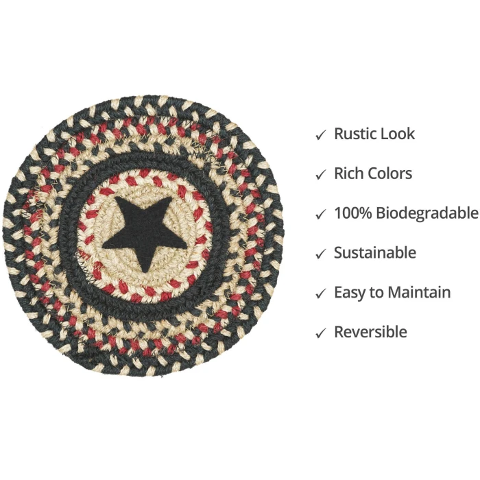 Homespice Decor Jute Braided Accessories Primitive Star Gloucester Black 240028PS 8 in. Set of 3 Round Rug