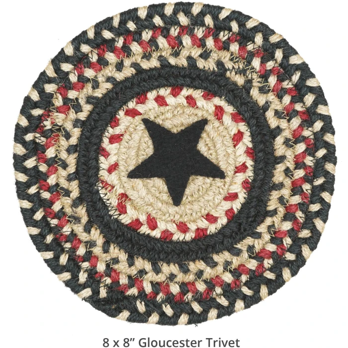 Homespice Decor Jute Braided Accessories Primitive Star Gloucester Black 240028PS 8 in. Set of 3 Round Rug