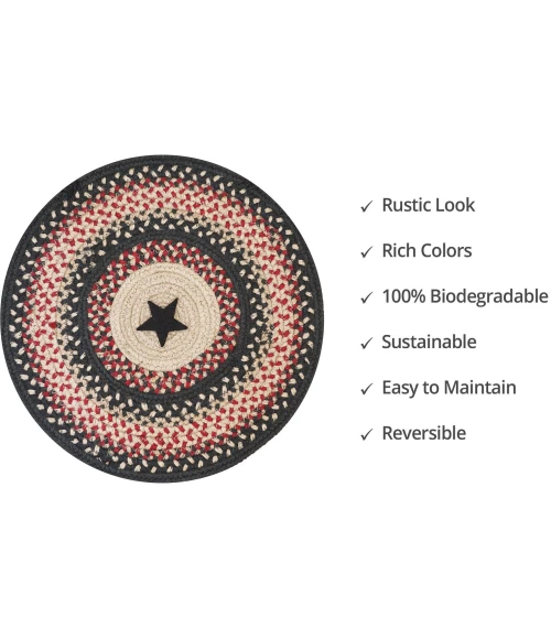 Homespice Decor Jute Braided Accessories Gingerbread Brown, Deep Red 240162PS 15 in. X 15 in. Set of 2 Round Rug