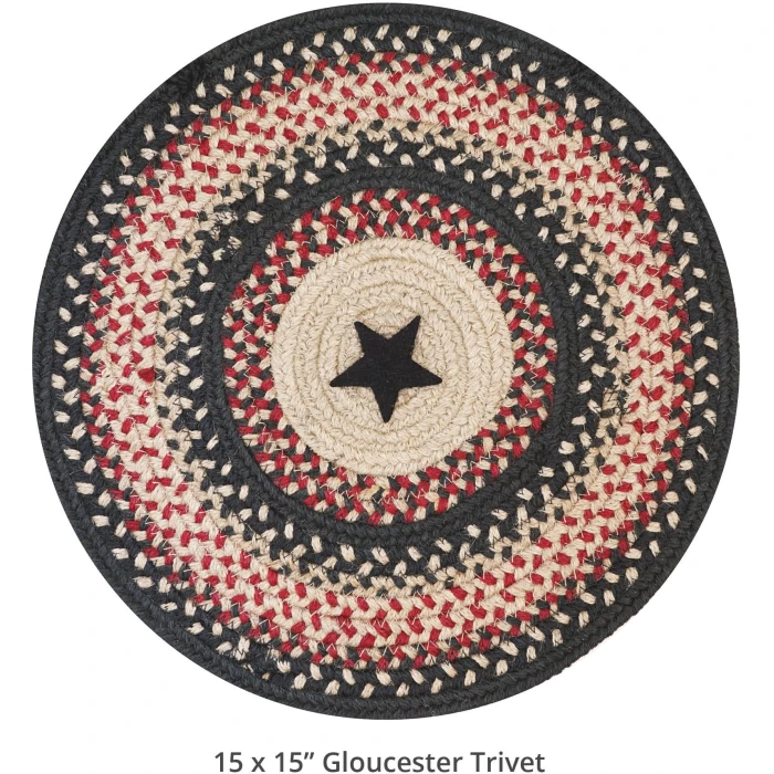 Homespice Decor Jute Braided Accessories Primitive Star Gloucester Black 240174PS 15 in. Set of 6 Round Rug