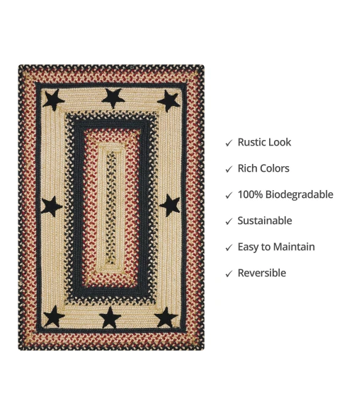 Homespice Decor Jute Braided Primitive Star Gloucester Black 513755 4 ft. X 6 ft. Rect Rug
