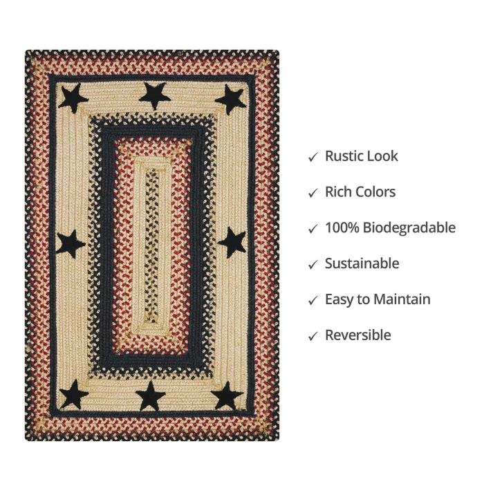 Homespice Decor Jute Braided Primitive Star Gloucester Black 511751 20 in. X 30 in. Rect Rug