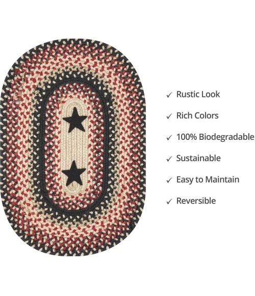 Homespice Decor Jute Braided Accessories Primitive Star Gloucester Black 240060PS 13 in. X 19 in. Set of 4 Oval Rug