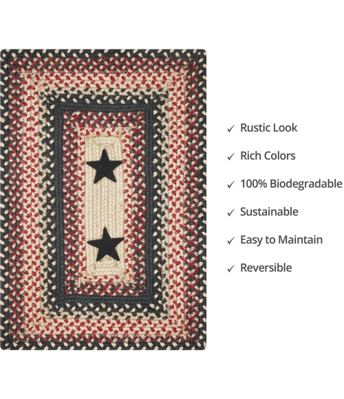 Homespice Decor Jute Braided Accessories Primitive Star Gloucester Black 240076PS 13 in. X 19 in. Set of 4 Rect Rug
