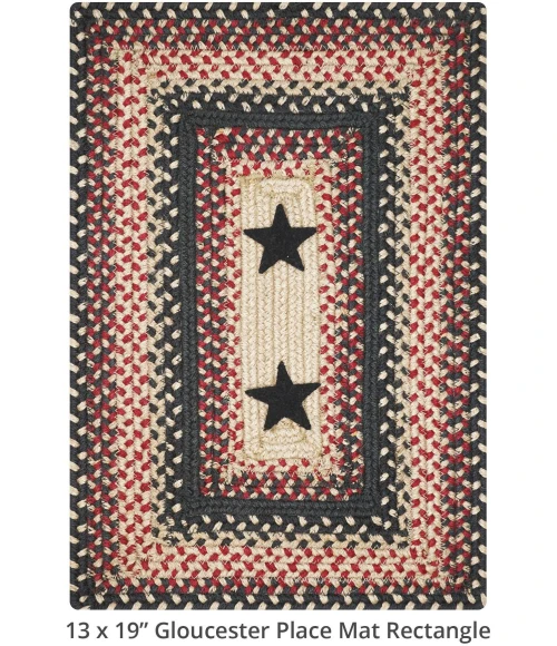 Homespice Decor Jute Braided Accessories Primitive Star Gloucester Black 240076PS 13 in. X 19 in. Set of 4 Rect Rug