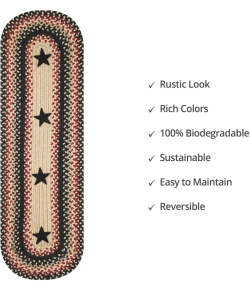 Homespice Decor Jute Braided Accessories Primitive Star Gloucester Black 240104PS 8 in. X 28 in. Set of 2 Oval Rug